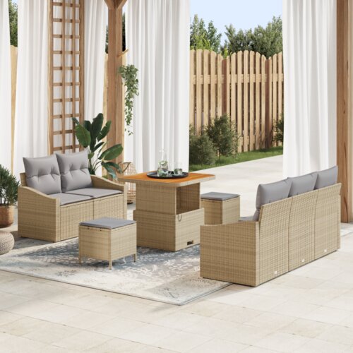 8 Dijelni Vrtni Sofa Set s Jastučićima Bež Poli Ratan Akacija Cijene