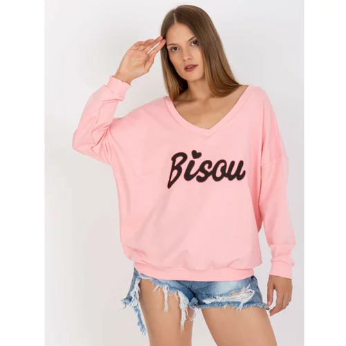 Fashion Hunters Light pink and black sweatshirt with a printed design and a V-neck