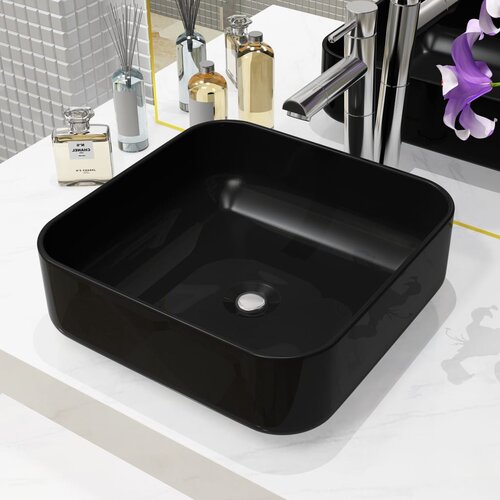  Pravokutni keramički umivaonik crni 38 x 38 x 13,5 cm Cijene