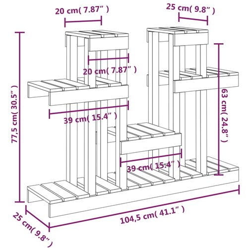  Stalak za biljke 104,5 x 25 x 77,5 cm od masivne borovine Slike