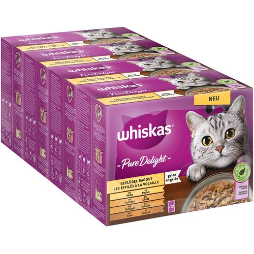 MULTI pakiranje Whiskas Pure Delight porcijske vrečke 48 x 85 g - Perutninski ragu v želeju Cijene