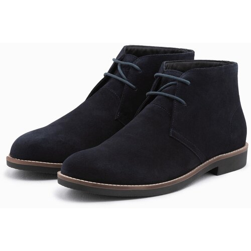 Ombre Men&amp;#039;s leather tied ankle boots - navy blue Slike
