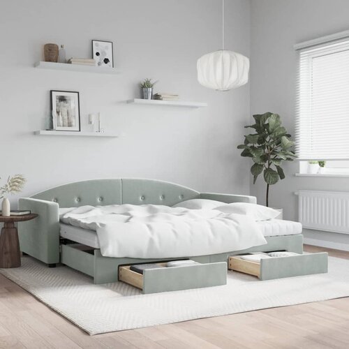 VidaXL Izvlečna dnevna postelja s predali svetlo siva 90x200 cm žamet Slike