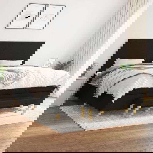 VidaXL Krevet s oprugama i madracem crni 160x200 cm od tkanine Slike