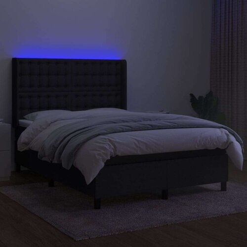 Krevet box spring s madracem LED crni 140x190 cm od tkanine Slike