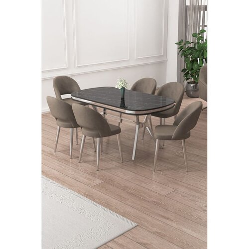 Hanah home trpezarijski set Jita, sto i 6 stolica, ploča u dekoru Sonata, hromirane noge, kapućino tkanina Babyface Cene