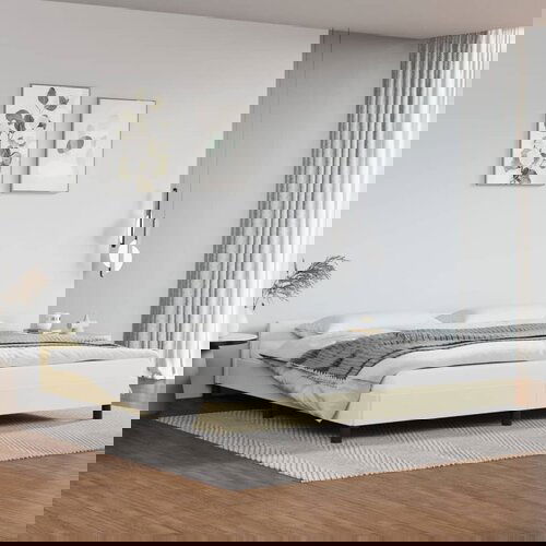 The Living Store Posteljni okvir z vzglavjem krem 200x200 cm umetno usnje - Posteljni Okvir Z Vzglavjem, (21523655) Slike