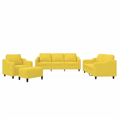  4-dijelni set sofa s jastucima svjetložuti od tkanine Žuta Slike