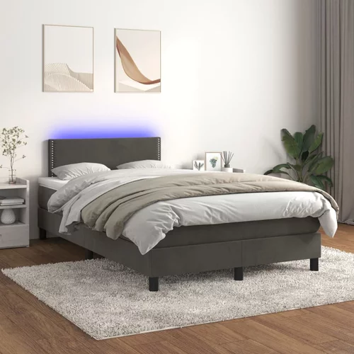  Krevet box spring s madracem LED tamnosivi 120 x 200 cm baršun