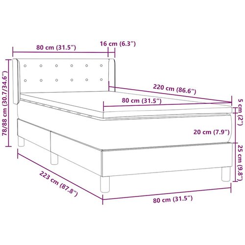 Box Spring krevet s madracem svijetlo sivi 80x220 cm samt Slike