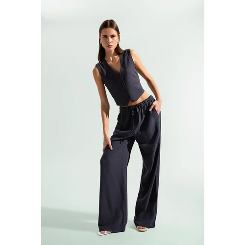 Defacto Wide Leg Three Pockets Regular Waist Standard Length Linen Blended Pants