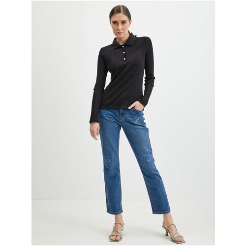 Orsay Black Women Ribbed Polo T-Shirt - Women Cene