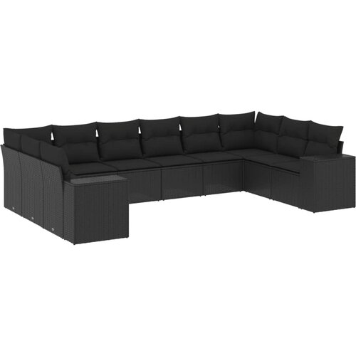  10-dijelni set vrtnih sofa s jastucima crni od poliratana Crna 83 x 62 x 69 cm Slike