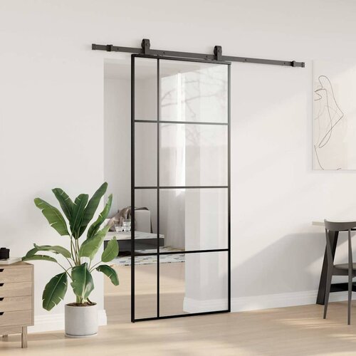  Klizna vrata s priborom crna 90 x 205 cm od ESG stakla Slike