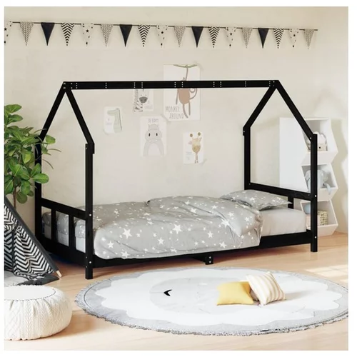 vidaXL Otroški posteljni okvir črn 90x190 cm trdna borovina