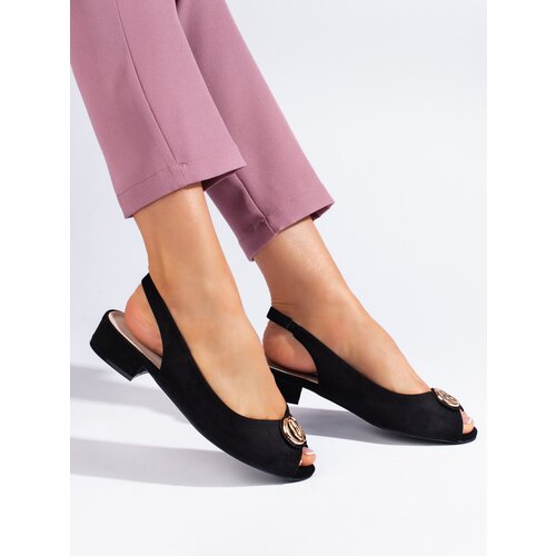 Shelvt Black suede sandals for women Slike