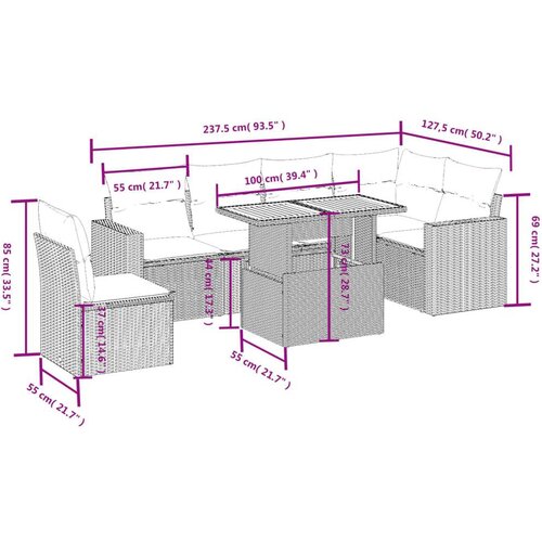 VidaXL 7-dijelni set vrtnih sofa od poliratana s jastucima bež Slike