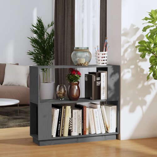  The Living Store Knjižna omara/pregrada siva 80x25x70 cm trdna borovina - Knjižna Omara, (21431360) Slike
