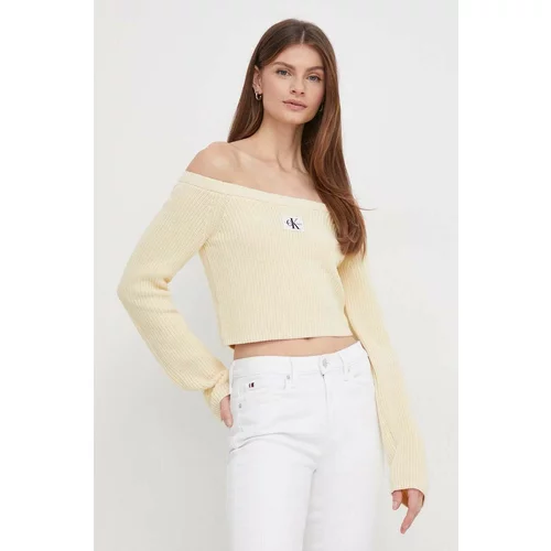 Calvin Klein Jeans Bombažen pulover rumena barva