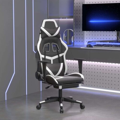  Gaming stol z oporo za noge črno in belo umetno usnje, (21152287) Cene