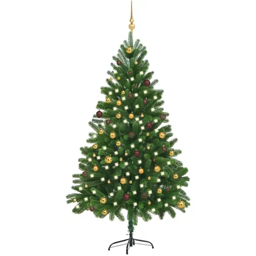 In umjetno božićno drvce s led svjetlima i kuglicama 210 cm zeleno