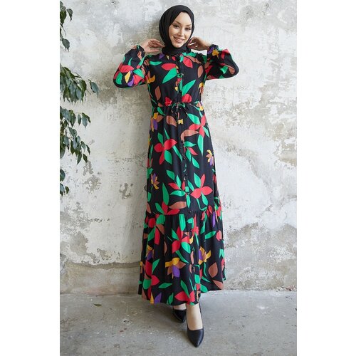 InStyle Layana Buttoned Viscose Dress - Black Slike