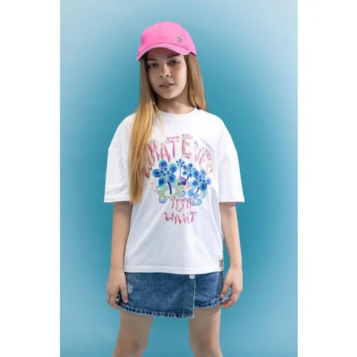 Defacto Girls Oversize Fit Crew Neck 3d Printed Short Sleeve T-Shirt