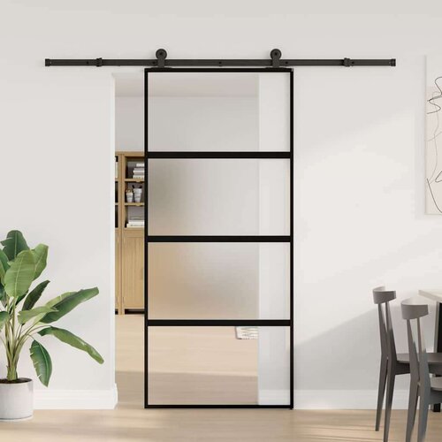 VidaXL klizna vrata s priborom 90 x 205 cm kaljeno staklo i aluminij Slike
