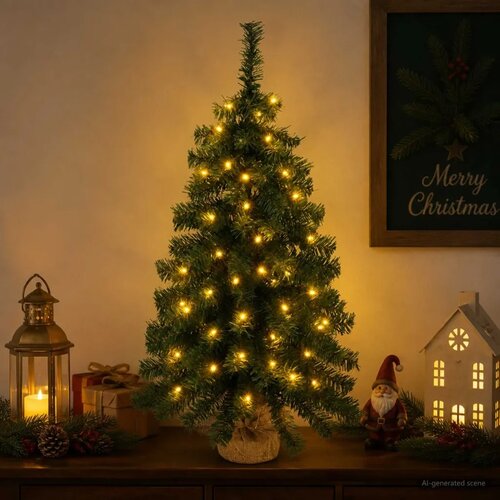 Mini božićno drvce 60 cm 25 LED lampica Topla bijela PVC Zelena - Zelena 60 cm s LED svjetlima Slike