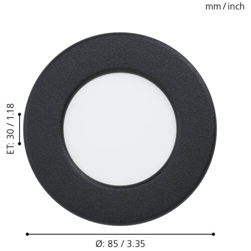 Eglo fueva 5 ugradbena led, 2,7w, 360lm, prom 86, ip44, crna/bijela/plastika Slike