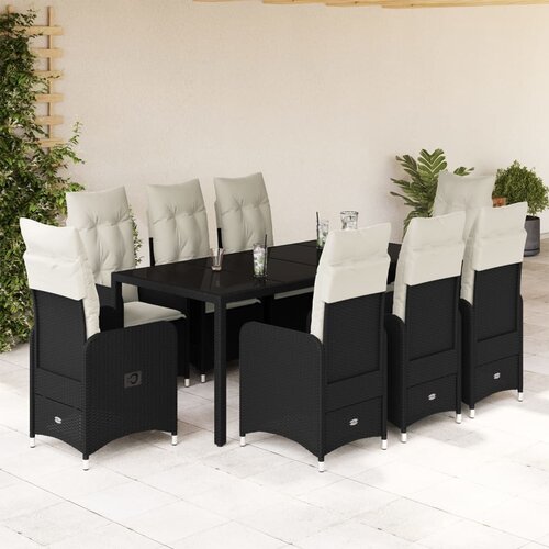 vidaXL 9-dijelni vrtni bistro set od poliratana s jastucima crni Cene