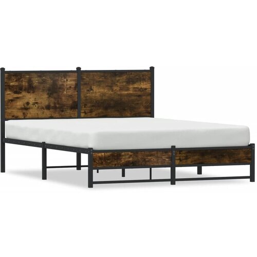 VidaXL Kovinski posteljni okvir brez vzmetnice dimljen hrast 137x190cm Slike
