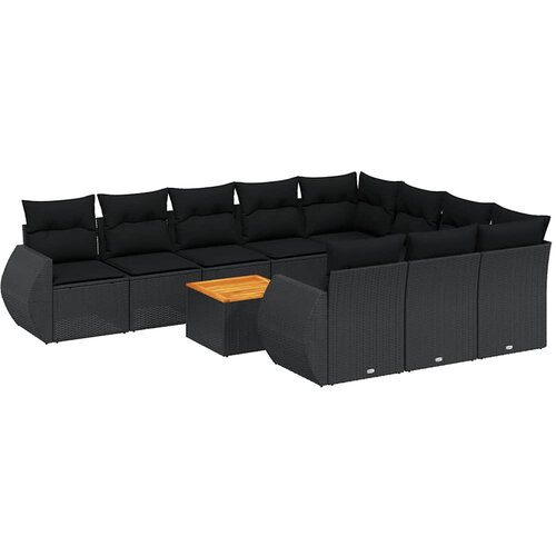  11-dijelni set vrtnih sofa od poliratana s jastucima crni Crna 70 x 62 x 69 cm Slike