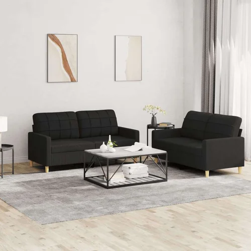  2-dijelni set sofa s jastucima crni od tkanine