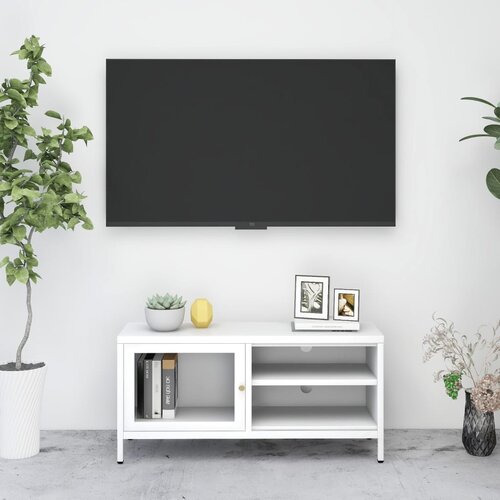 TV ormarić bijeli 90 x 30 x 44 cm od čelika i stakla Cene