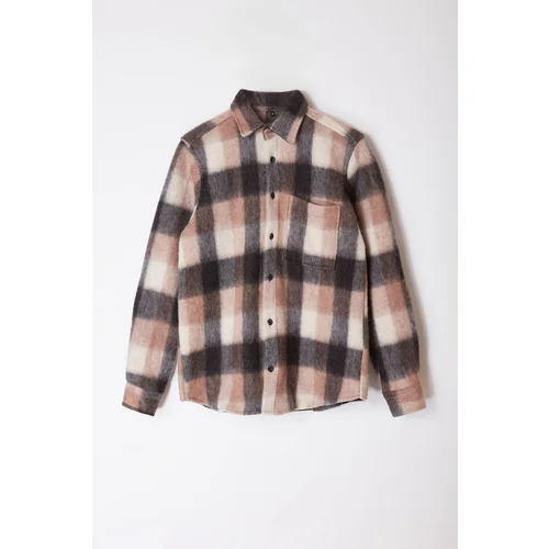 Trendyol Beige Regular Fit Winter Checkered Lumberjack Shirt Jacket