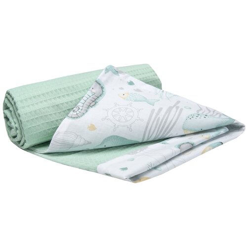 Medi Partners Blanket 75x100 cotton + cotton Waffle – Ocean + mint Waffle Cene
