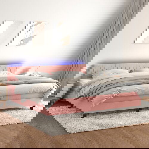 The Living Store Box spring postelja z vzmetnico LED roza 200x200 cm žamet - Box Spring Postelja, (21491442) Slike