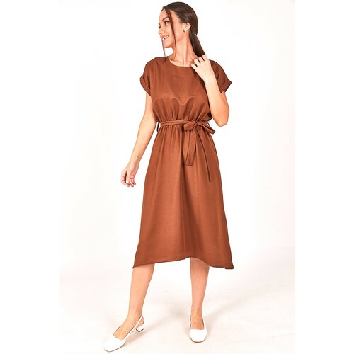 armonika Women's Brown Elastic Waist Tie-down DRESS Slike
