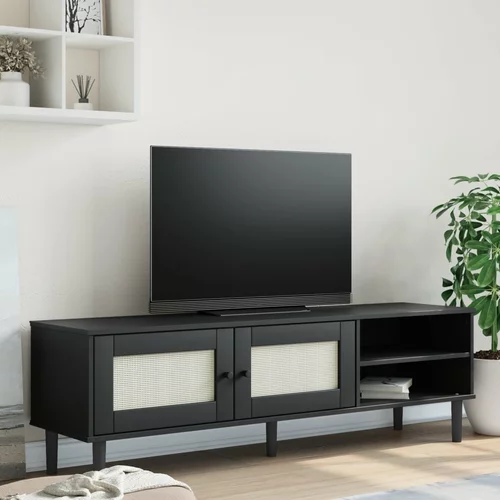vidaXL TV omarica SENJA videz ratana črna 158x40x49 cm trdna borovina