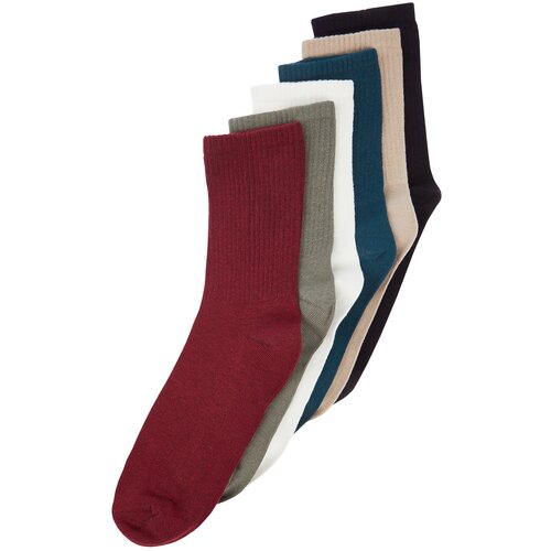 Trendyol Men's Multicolored Cotton 6-Pack Solid Color College Socks Slike