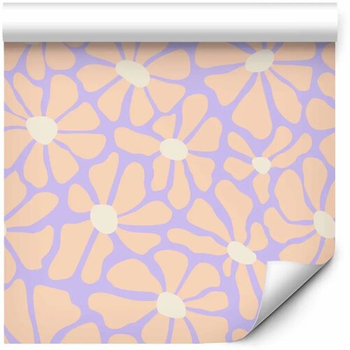  Tapeta - Cute Light-Beige Little Flowers - Small flowers with beige - undulating petals on a blue background. 50x1000 Slike