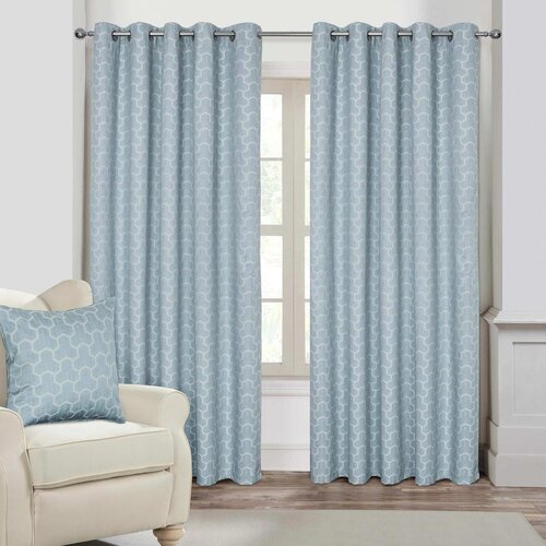 HOMESCAPES Modra geometrijska žakardna zavesa Blackout Eyelet, par, 167x137 cm, (20749153) Slike