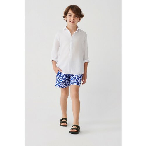 Avva Men's Blue Quick Dry Geometric Printed Standard Boy Kids Swimsuit with Special Box Beach Shorts Slike