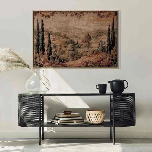  Slika - Mediterranean landscape - old tapestry with a hill and a lake 90x60 U prirodnom drvenom okviru Slike