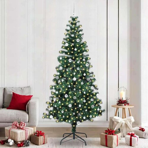 vidaXL Umjetna preddekorirana božićna jelka Zelena 240cm PVC in kovina Cene