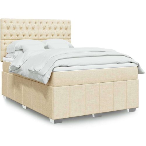 vidaXL Box spring postelja z vzmetnico krem 140x200 cm blago Cene