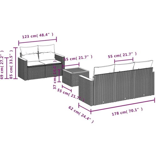 VidaXL 6-dijelni set vrtnih sofa s jastucima bež od poliratana Slike