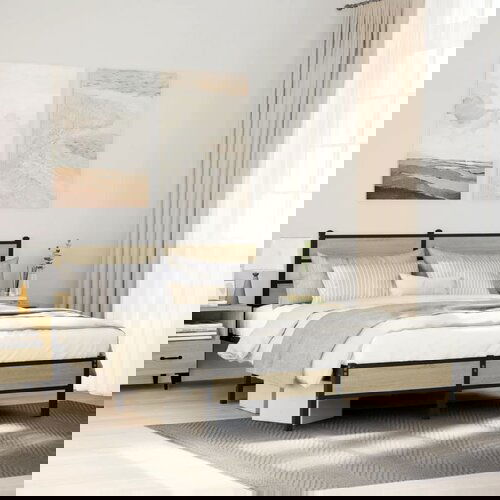 VidaXL Posteljni okvir brez vzmetnice hrast 140x200 cm inženirski les Slike