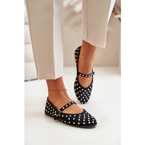 Boto Decorated Ballerinas With Strap Eco Suede Black Tirilissa Cijene